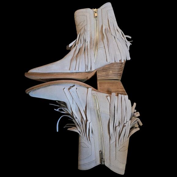 New Free People Lawless Bone Suede Leather Fringe Western Boots Size 7.5 - Picture 2 of 11